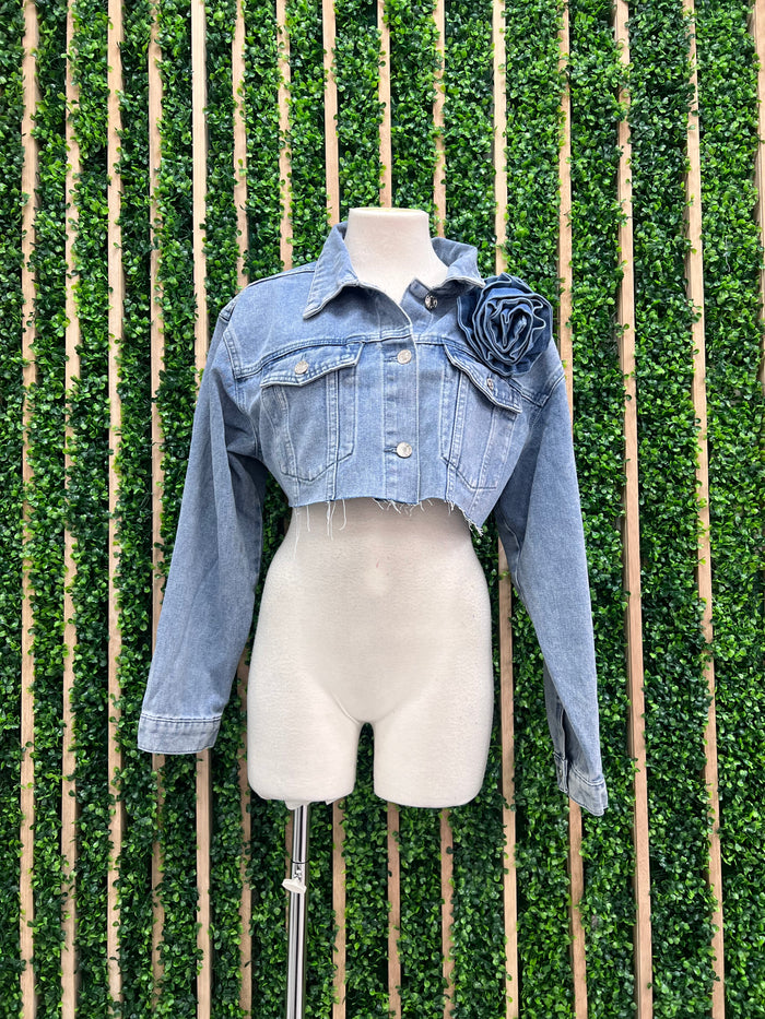 Flower Detail Denim Crop Jacket