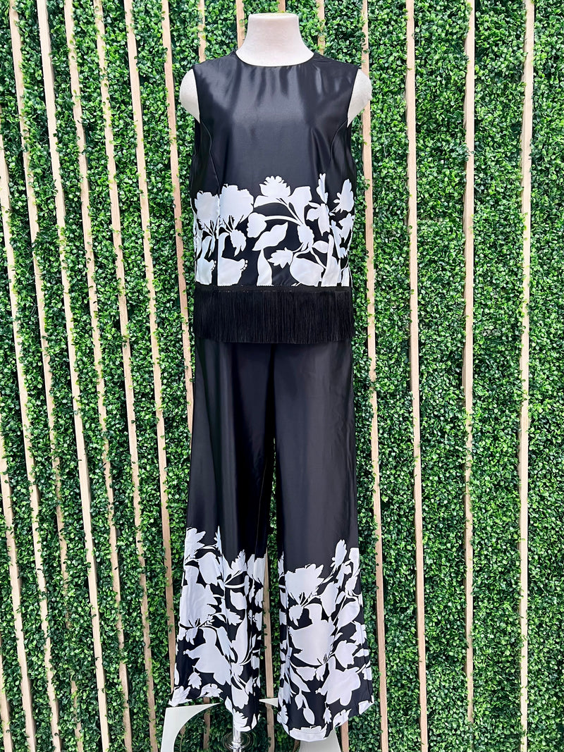 Black Floral  Trim Pant