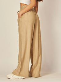 Khaki High Waist Textured Wide Leg Pant