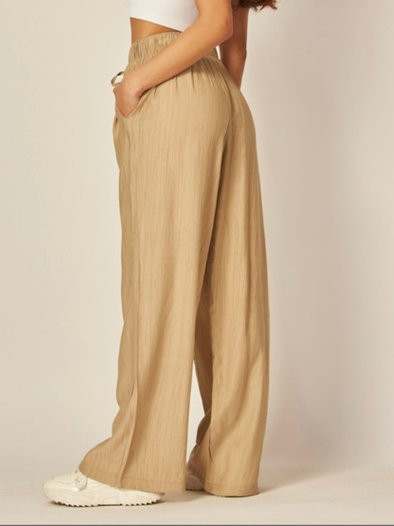Khaki High Waist Textured Wide Leg Pant