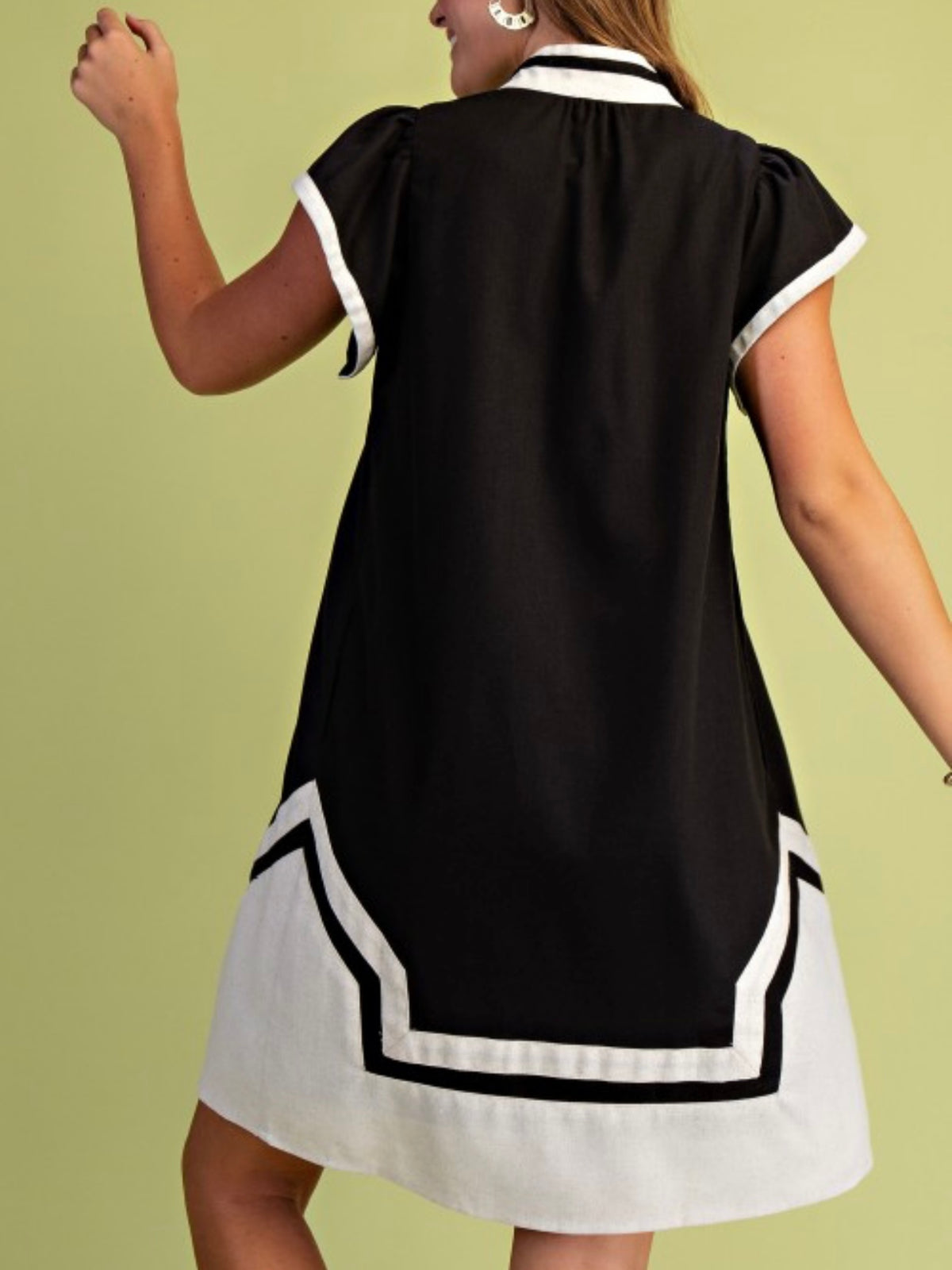 High Neck Embroidered V Neck Short Dress