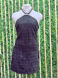 Beautiful Pearl Necklace Detail Tweed Short Dress