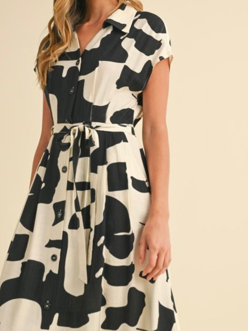 Black Ivory Geo A Line Blouse Midi Dress