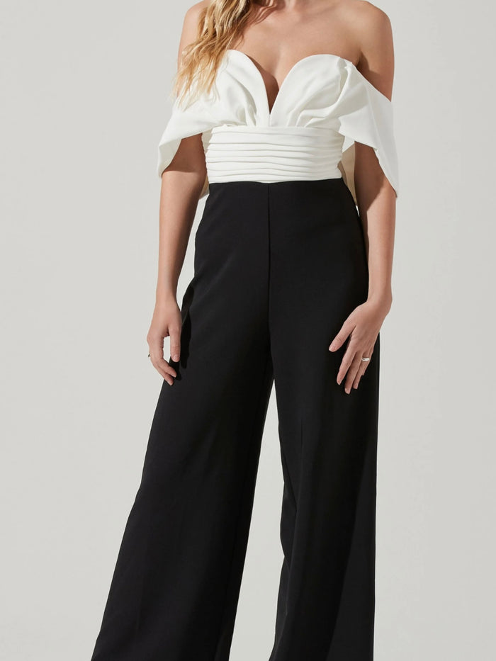 Exquisite White Black Off Shoulder Jumpsuit
