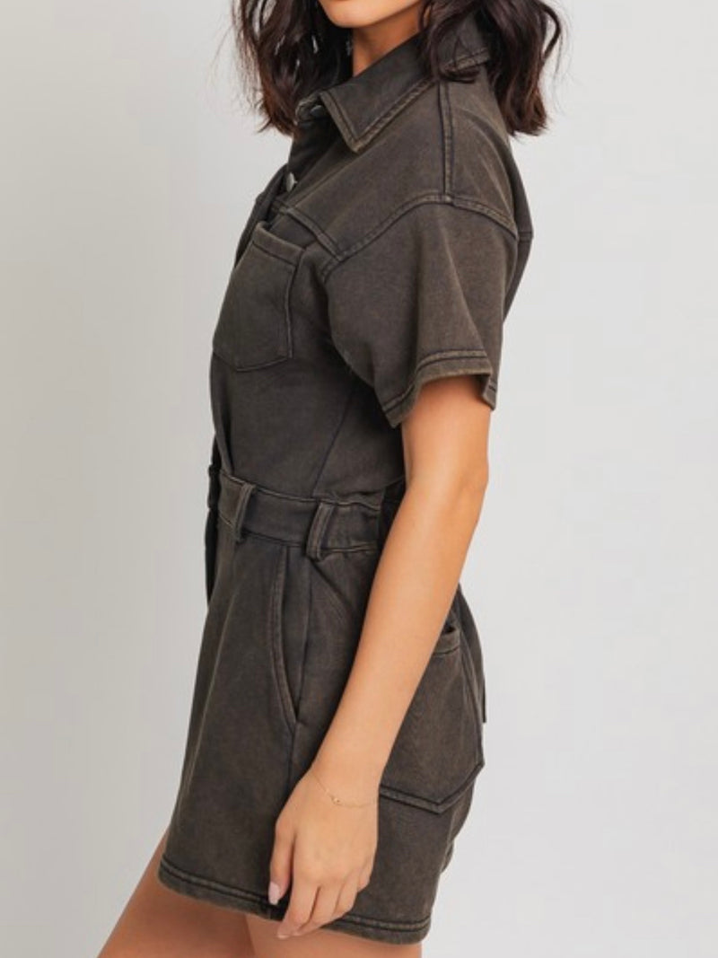 Washed Brown Terry Romper