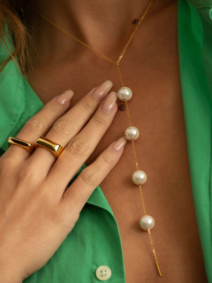 SJ Multi Pearl Drop Lariat Necklace
