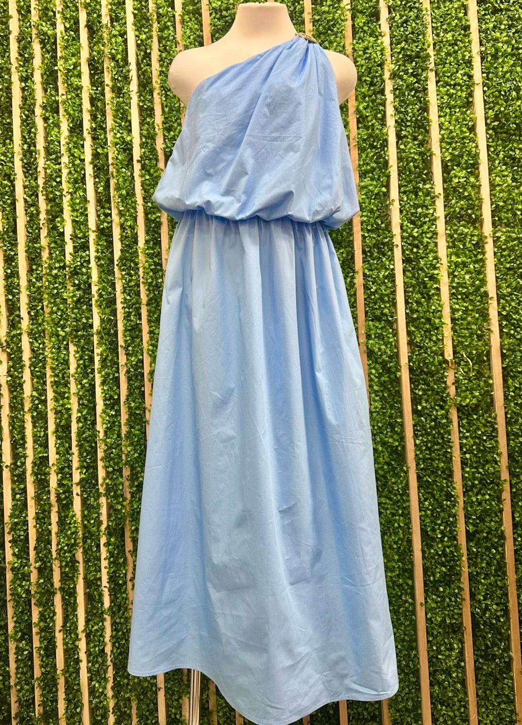 Azure One-Shoulder Goddess Maxi Dress