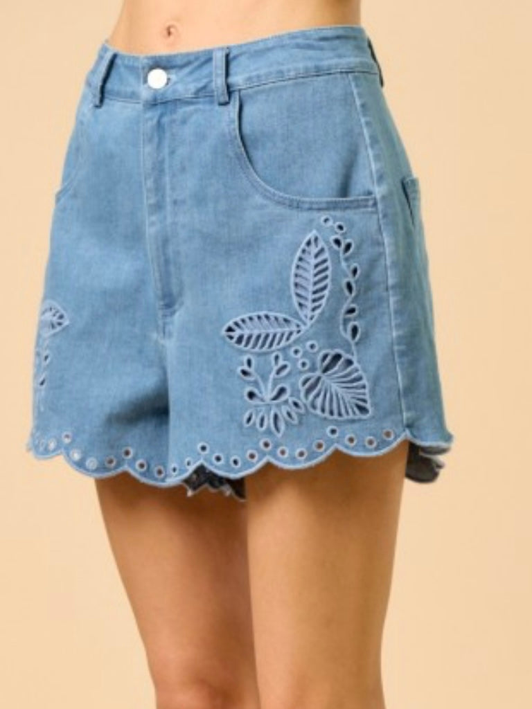 Denim Embroidered Shorts