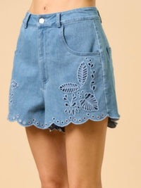 Denim Embroidered Shorts