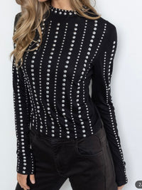 Black Studded Turtle Neck Top