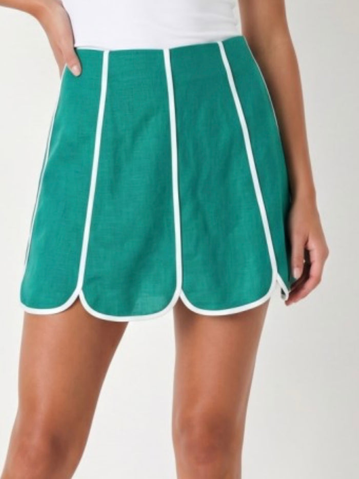 Scallop Trim Linen Mini Skirt
