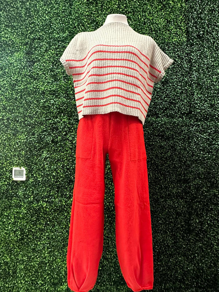 Red Stripe Detail Pant Set