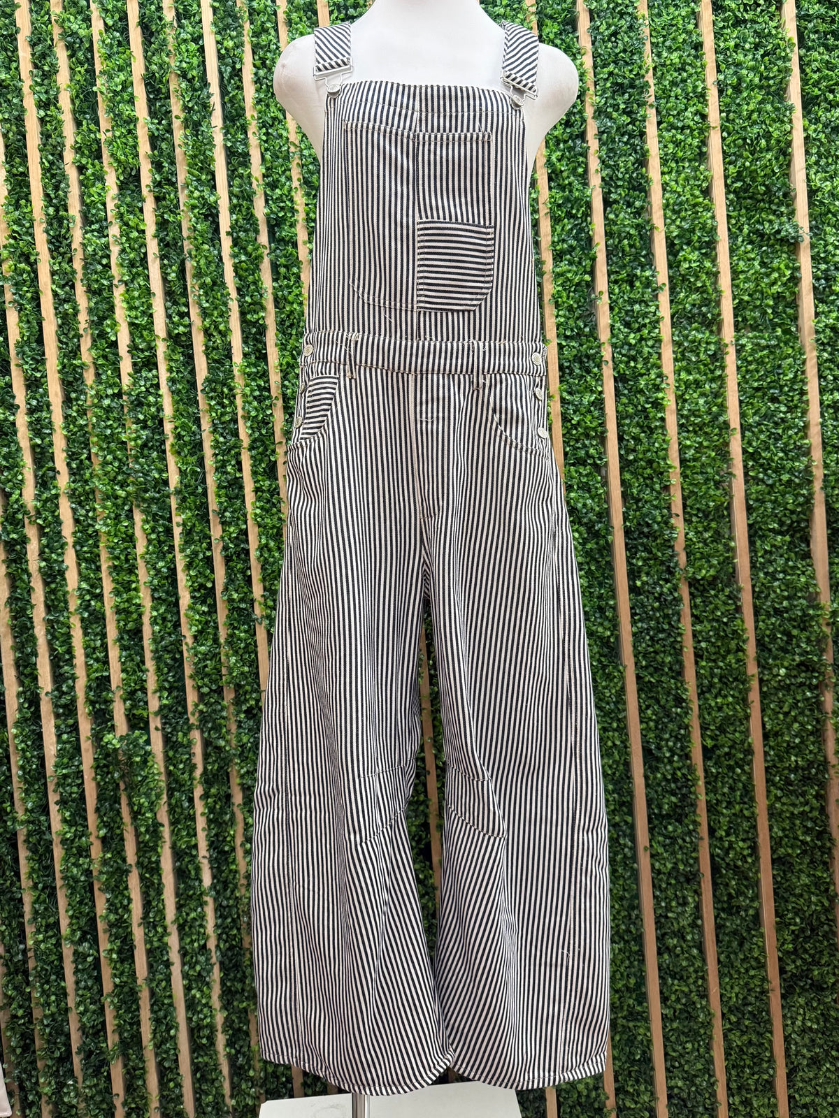 Striped Mineral Wash Denim Barrel Overall
