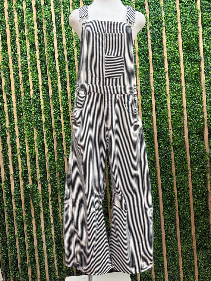 Striped Mineral Wash Denim Barrel Overall