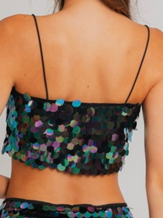 Black Mermaid Sequin Crop Top