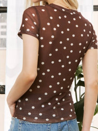 Polka Dot Mesh Print Slim Fit Short Sleeves Top