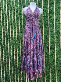 Paisley Smocked Waist Halter Maxi Dress