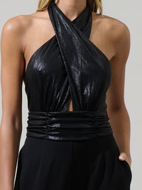 Beautiful Contrast Black Cross Neck Jumpsuit