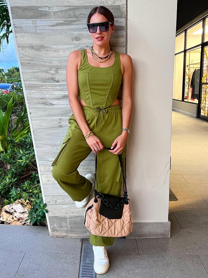 Olive Bustier Jogger Set