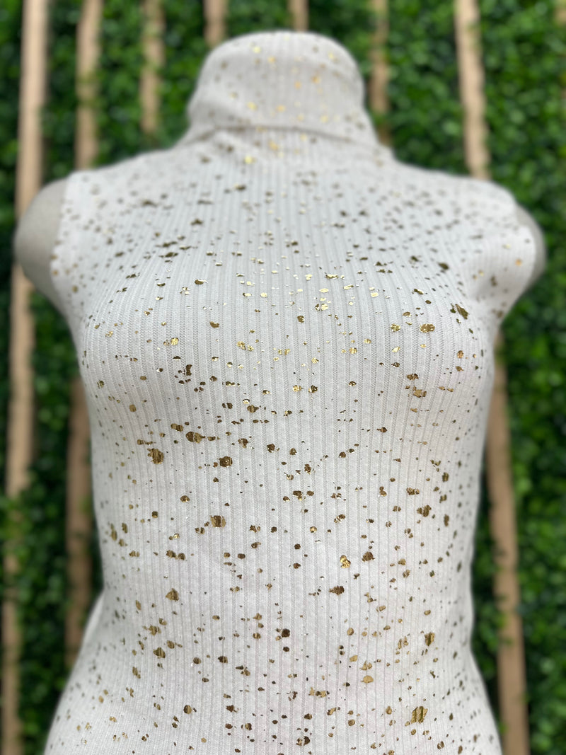 Gold Foil Detail Turtle Neck Crop Top