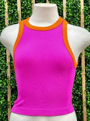 Contrast Binding Rib Crop Tank
