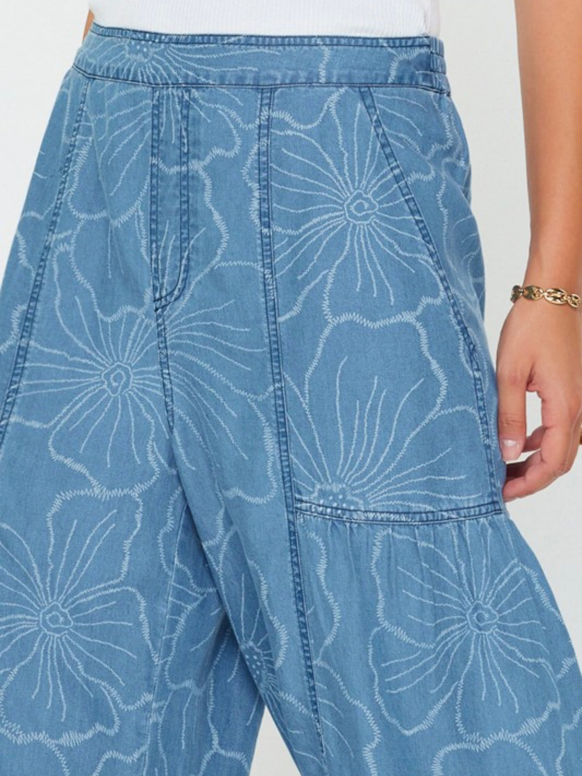 Floral Chambray Wide Leg Pants