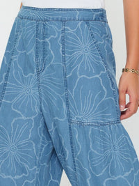 Floral Chambray Wide Leg Pants