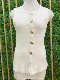 Unique Gold Buttons Detail Knit Vest Top