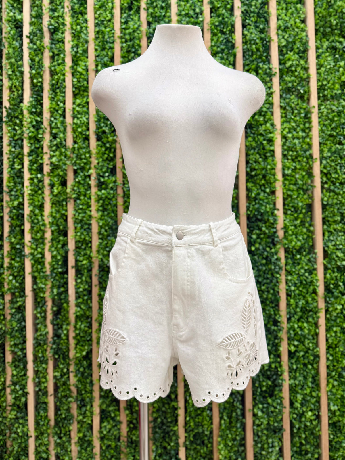 Ivory Embroidered Shorts