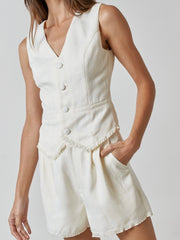 Cream Frayed Linen Vest