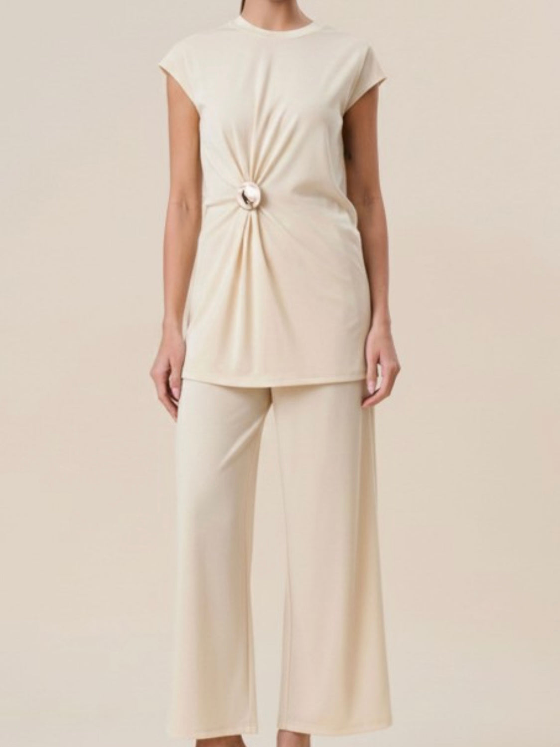 Gold Brooch Knit Pant Set