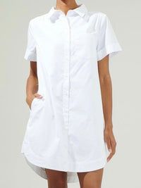 White Straight Line Button Down Dress