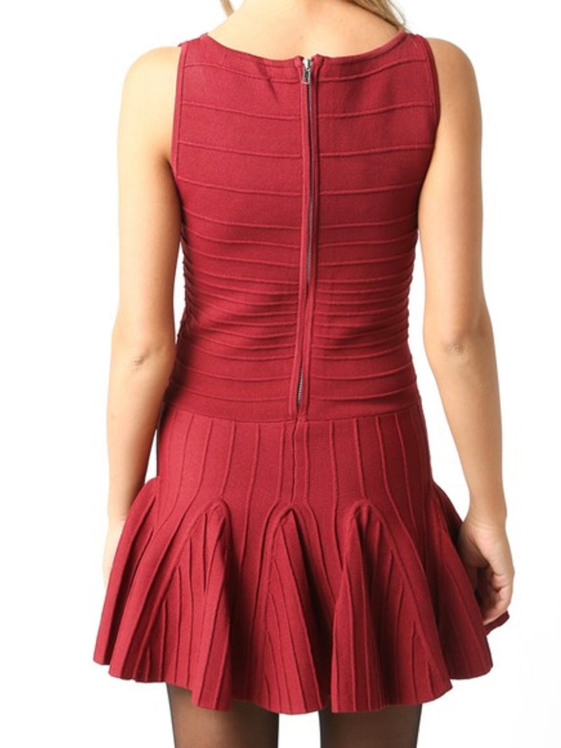 Exquisite Burgundy Banded Drop Waist Short Dress