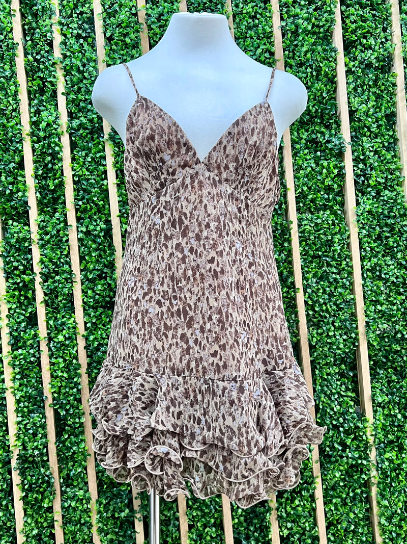 Neutral Animal Print Ruffled Short Dress