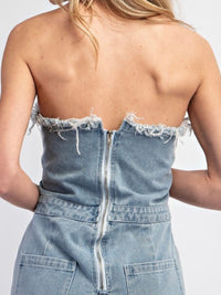 Fun Distressed Strapless Denim Jumpsuit