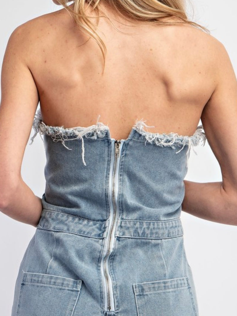 Fun Distressed Strapless Denim Jumpsuit