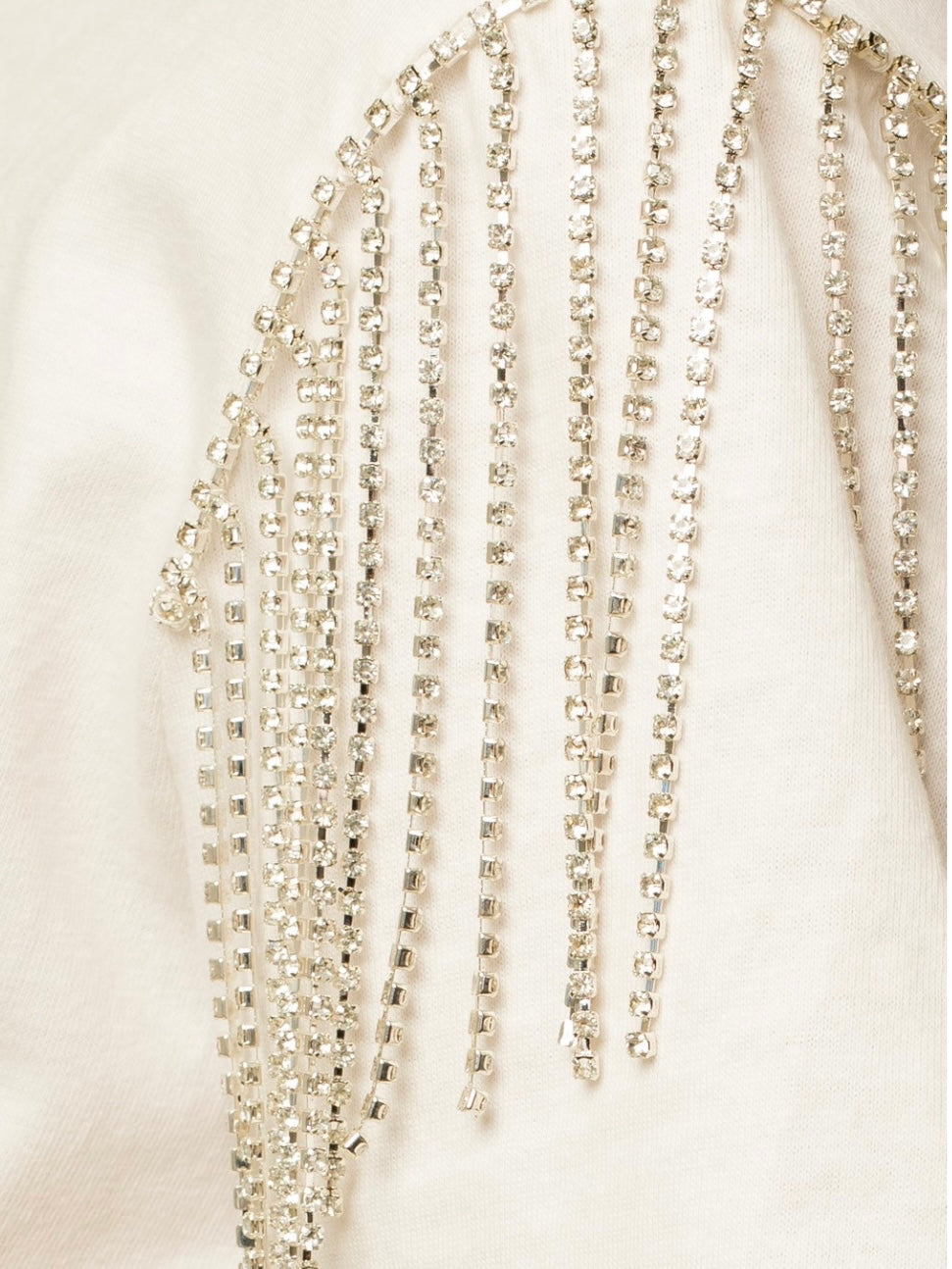 White Rhinestone Fringe T Shirt