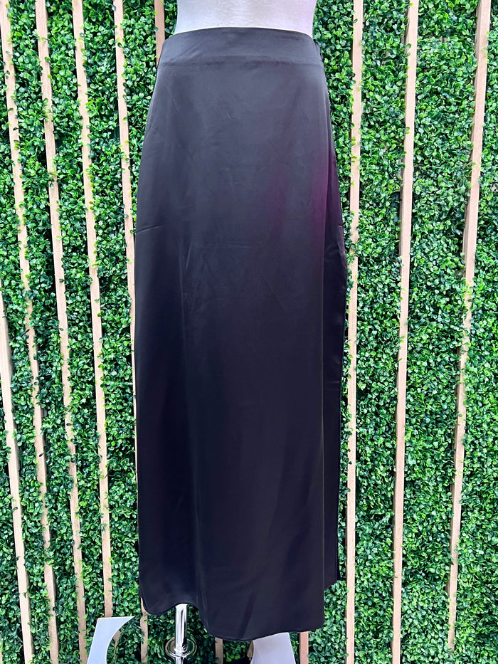 Black Satin Off Shoulder Maxi Skirt Set