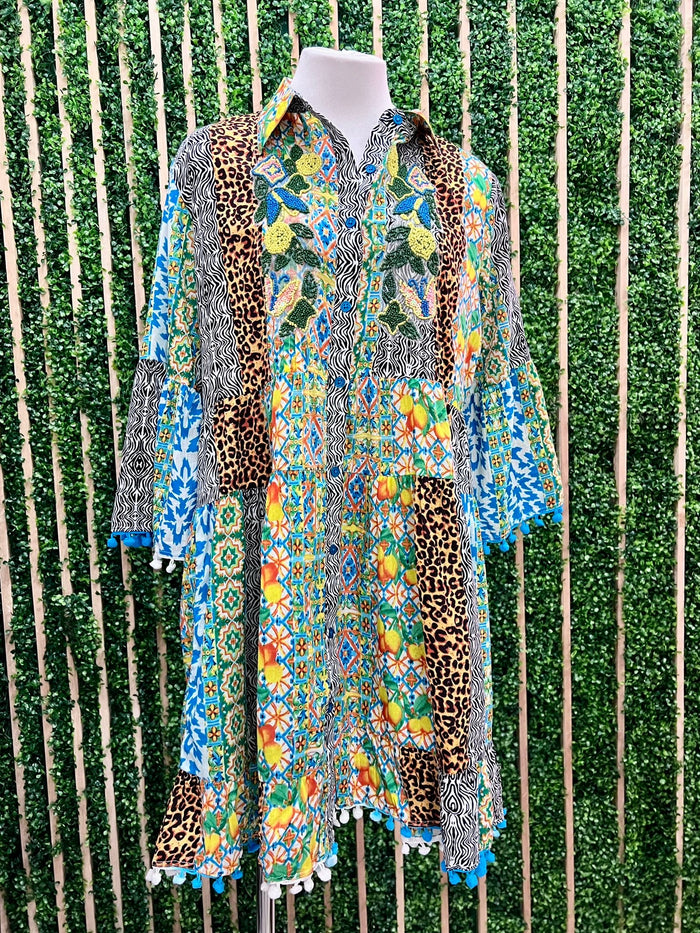 Italy Print Mix Short Dress