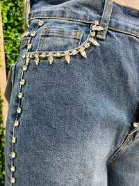 Rhinestone Trimmed Wide Leg Jeans