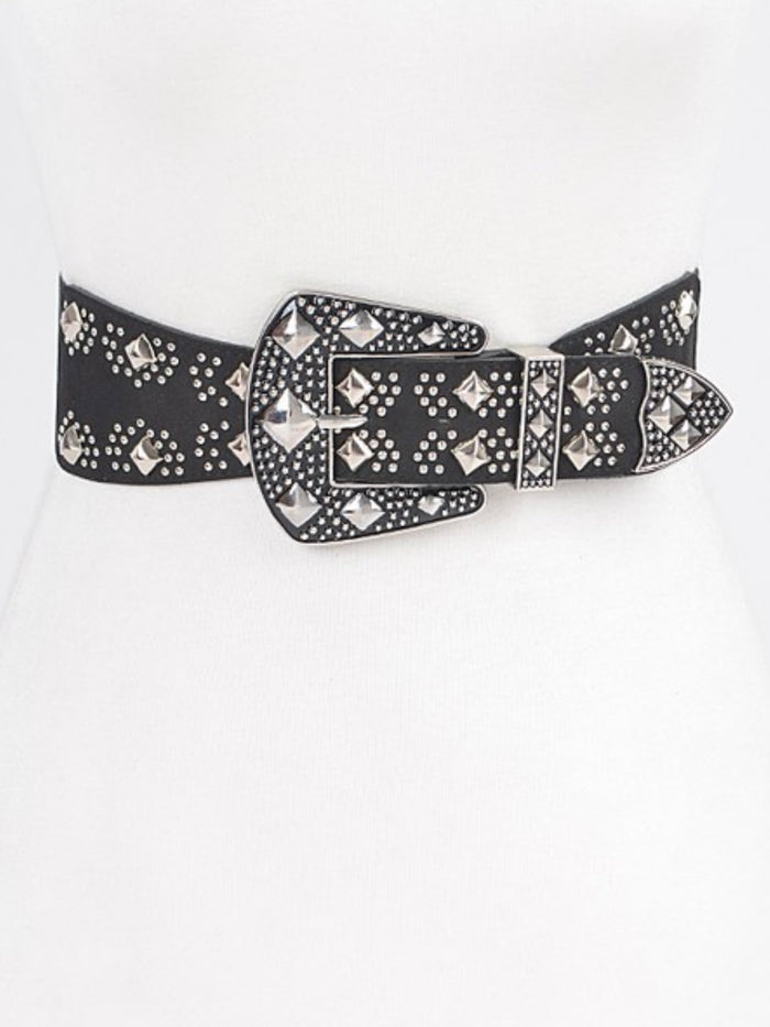 Black Multi Metal Diamond Studded Elastic Belt
