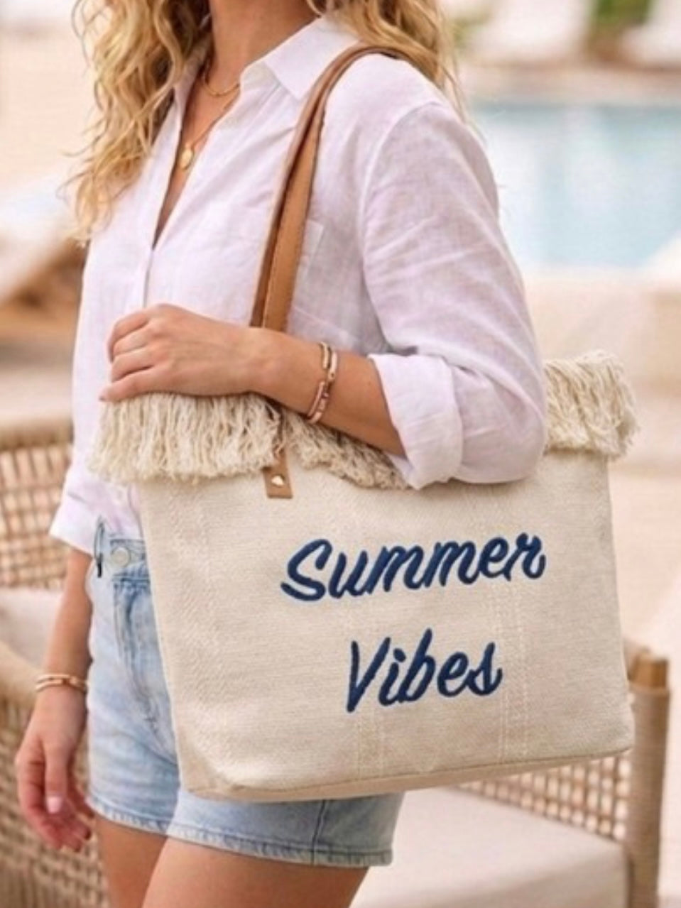 Summer Vibes Fringe Tote Bag