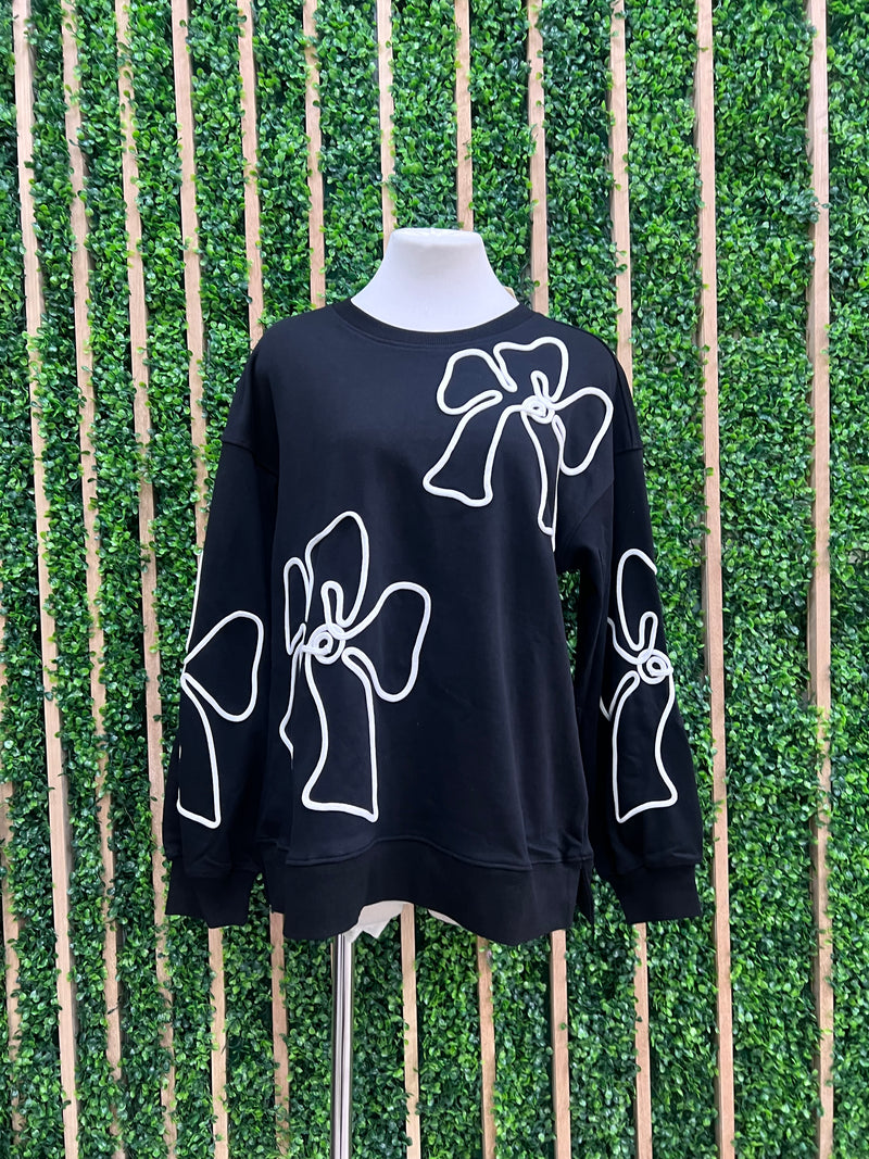 Black Sweater With White Flower Embroidery