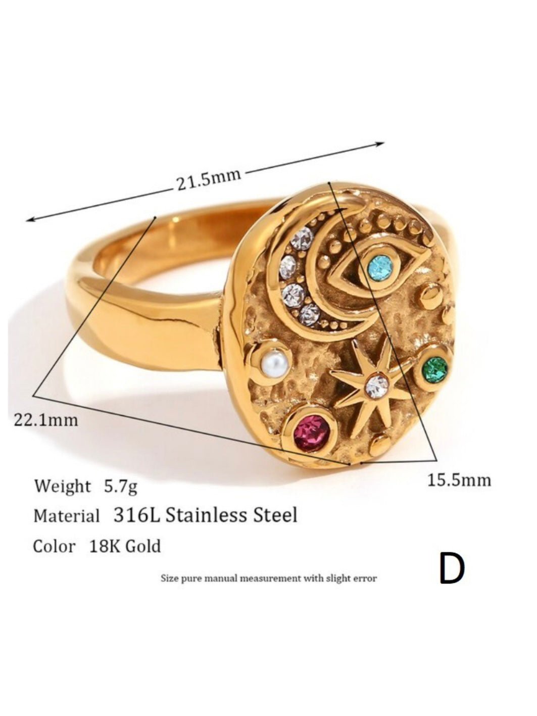 Hammered Star Crystal Ring