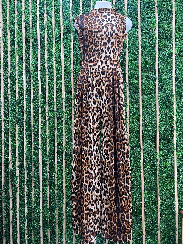 High Neck Leopard Sleeveless Jumpsuit