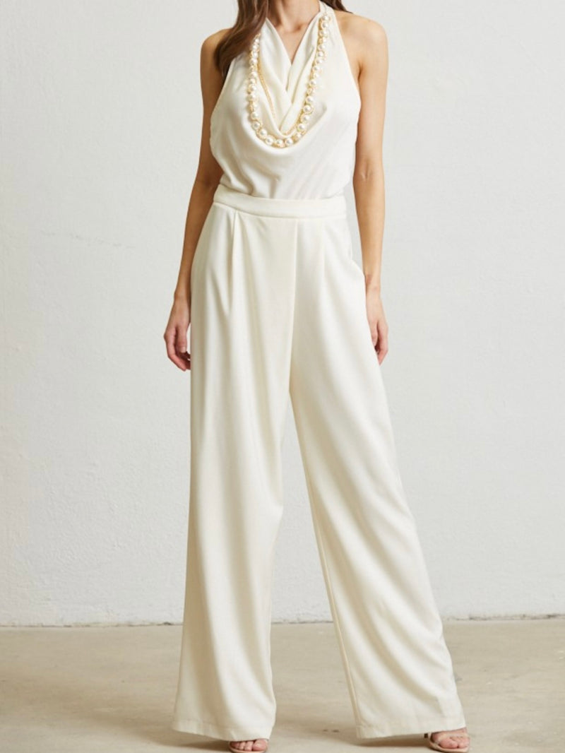 Pearl Cowl Neck Satin Jumpsuit