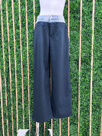 Denim Contrast Wide Leg Palazzo Pant