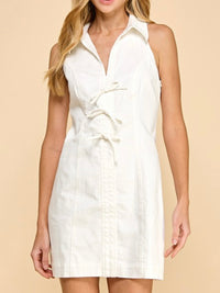Front Bow Accent Sleeveless Collared Short Dress