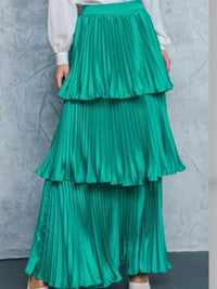 Green Tiered Pleated Maxi Skirt