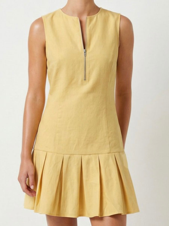 Sleeveless Linen Mini Dress with Pleated Hem